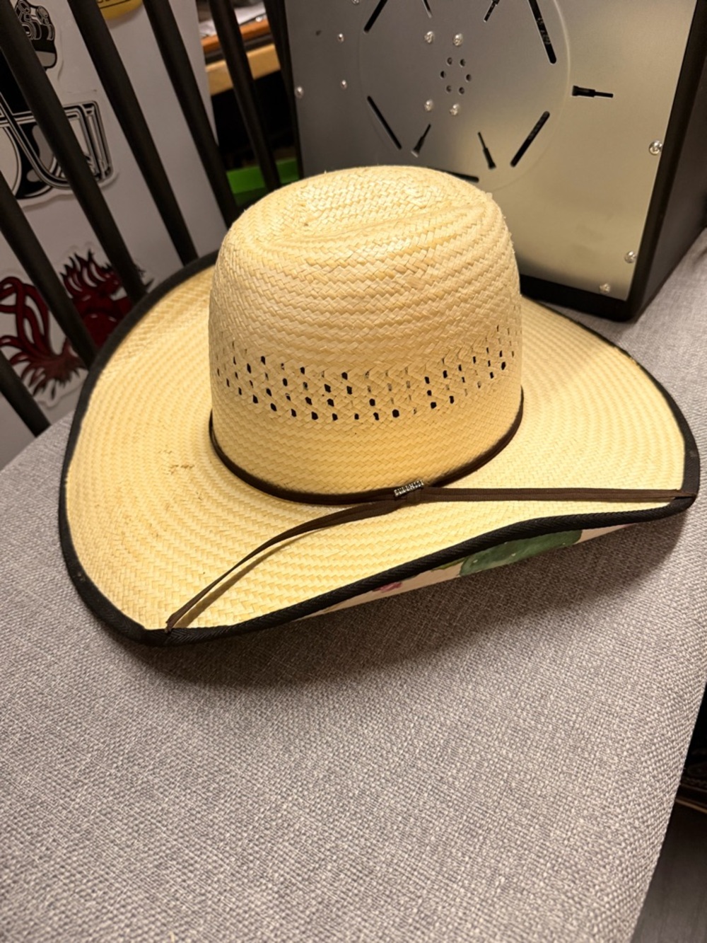 Straw Sun Hat with Black Trim - Women Accessories